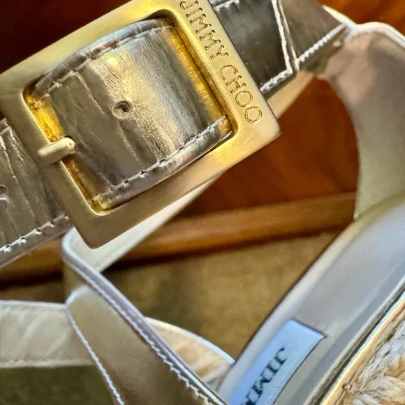 Jimmy Choo Gold/Champage Porto Platform Wedge Espadrille Sandal EU36/6 - Picture 9 of 16